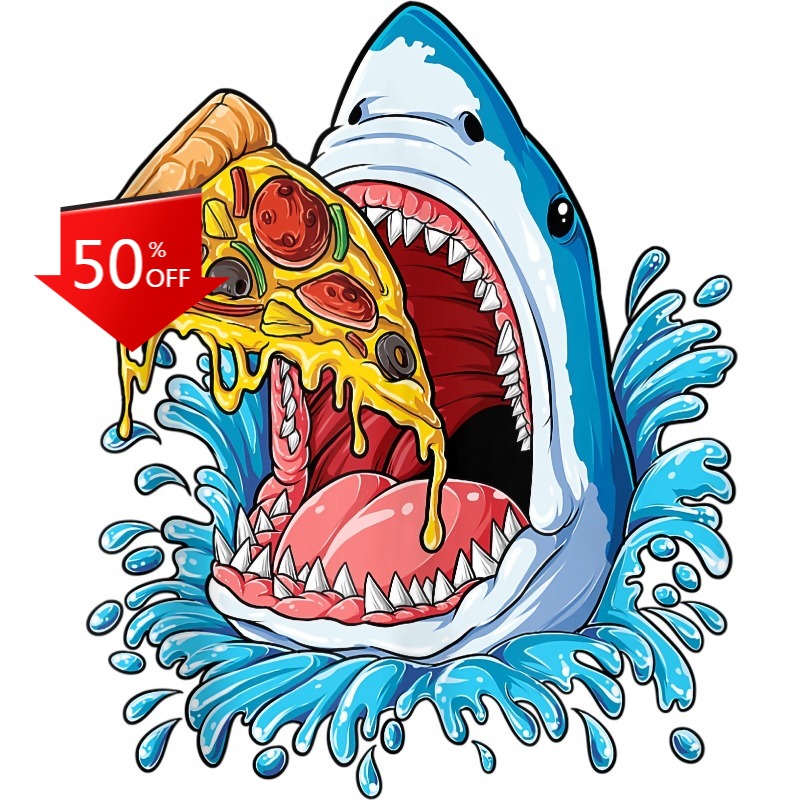 Shark Eating Pizza Sticker Dec - مراجعة Food Snacks To Eat وسعره