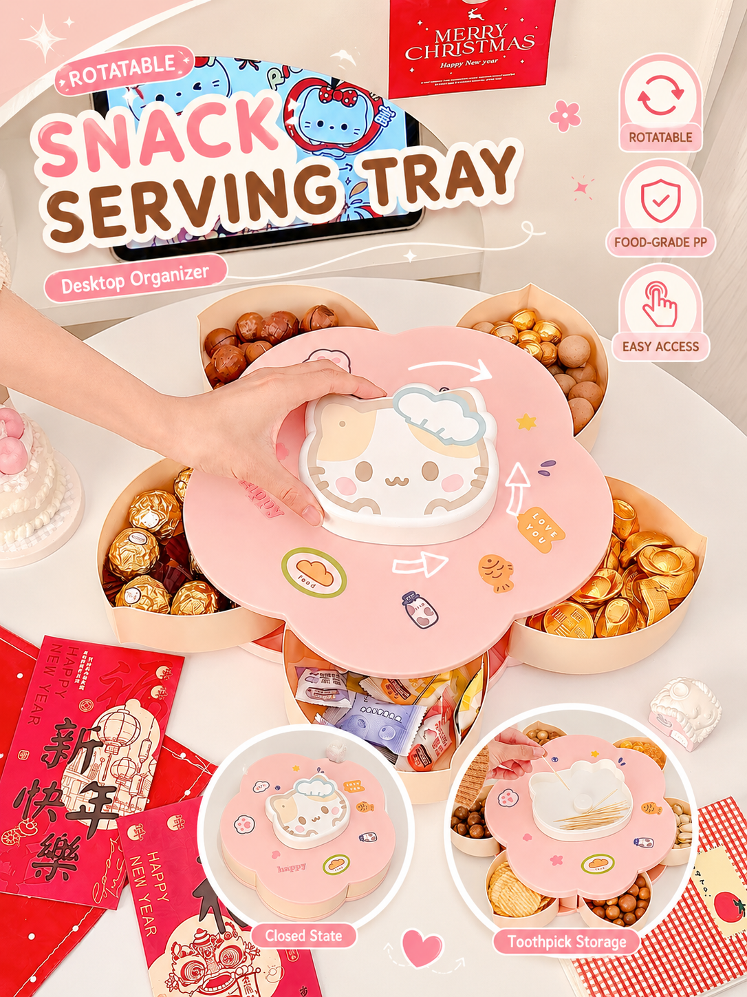 Rotatable Cute Cartoon Divided - مراجعة Food Snacks To Eat وسعره